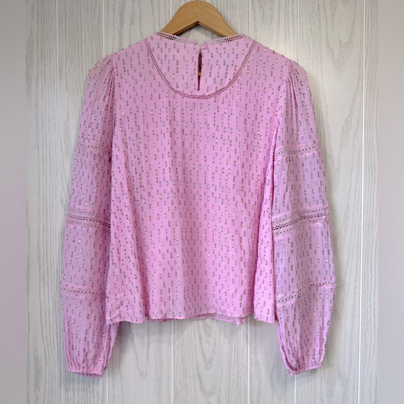Lilly Pulitzer Briley Top Metallic Calla Lilly Pink Eyelet Peasant Size S EUC - Picture 3 of 5